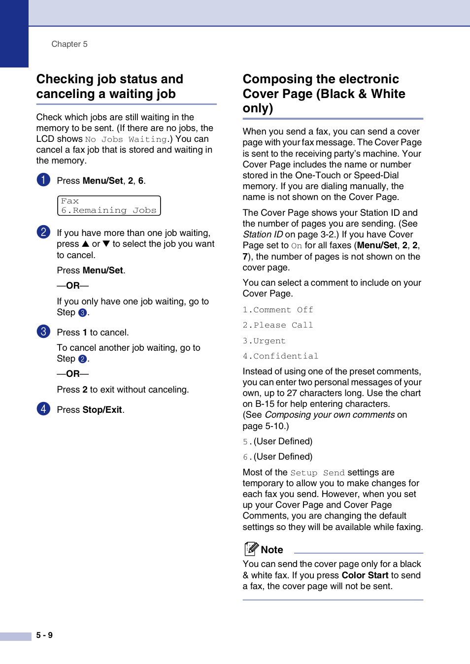 Checking job status and canceling a waiting job | Brother MFC-9420CN User Manual | Page 59 / 195