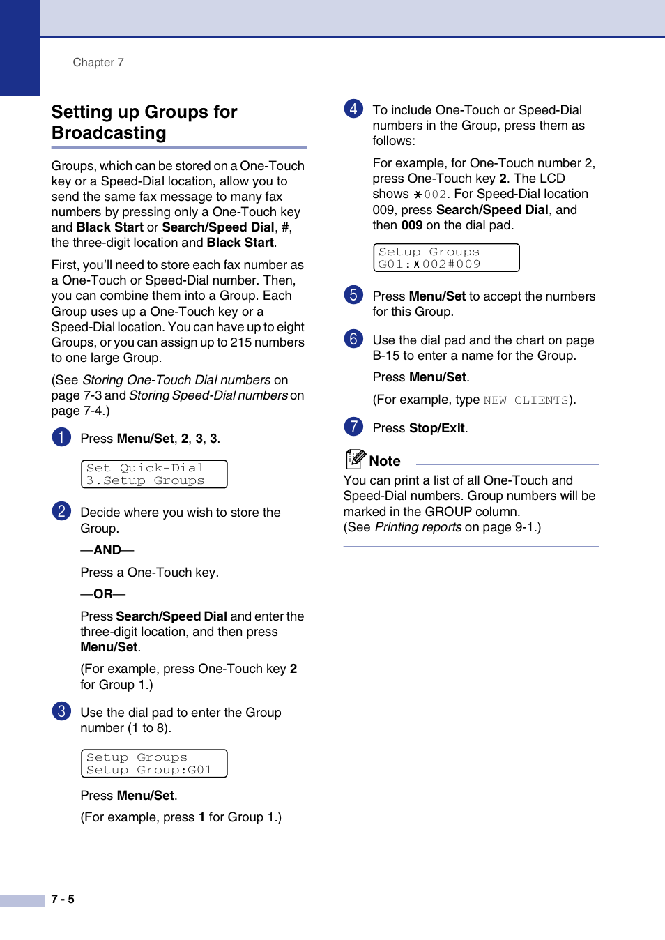 Setting up groups for broadcasting, Setting up groups for broadcasting -5 | Brother MFC-9420CN User Manual | Page 73 / 195