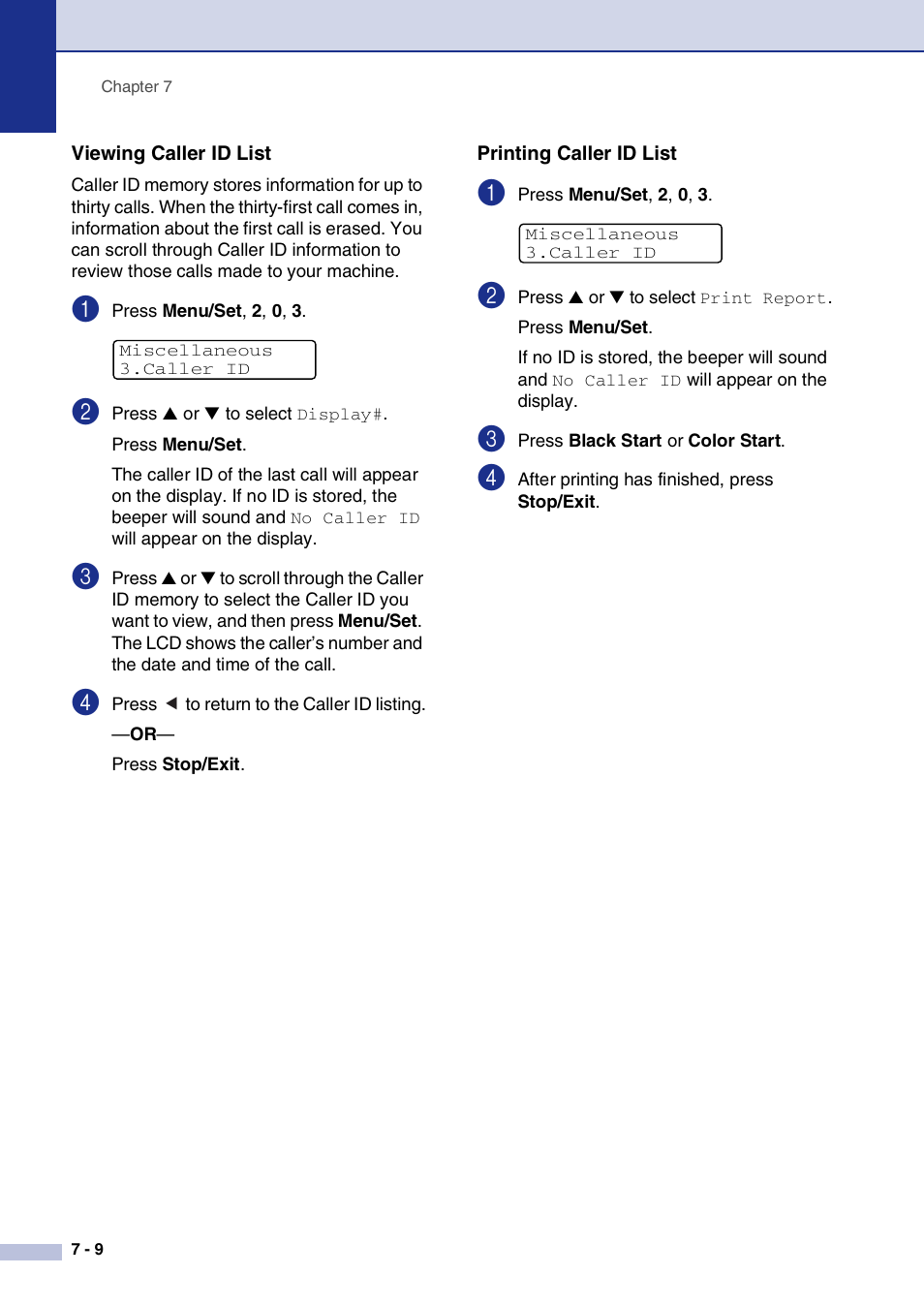 Viewing caller id list, Printing caller id list | Brother MFC-9420CN User Manual | Page 77 / 195