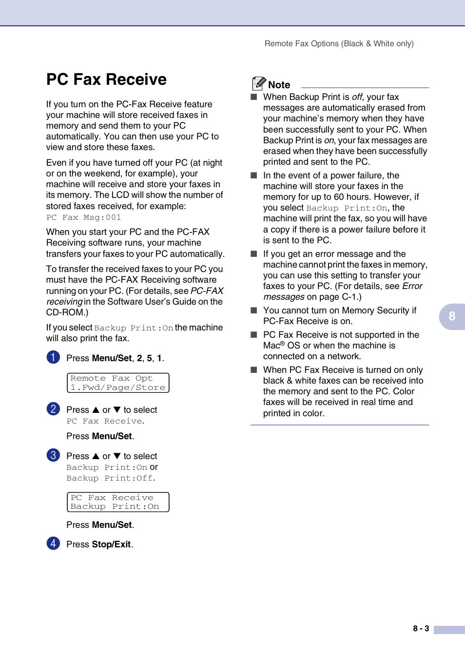 Pc fax receive, Pc fax receive -3 | Brother MFC-9420CN User Manual | Page 80 / 195