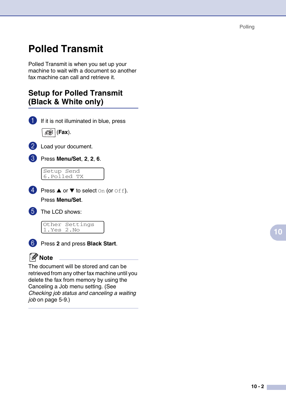 Polled transmit, Setup for polled transmit (black & white only), Polled transmit -2 | Setup for polled transmit (black & white only) -2 | Brother MFC-9420CN User Manual | Page 88 / 195