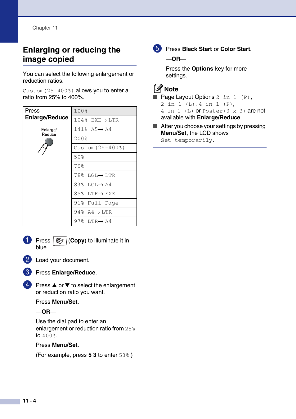 Enlarging or reducing the image copied, Enlarging or reducing the image copied -4 | Brother MFC-9420CN User Manual | Page 93 / 195