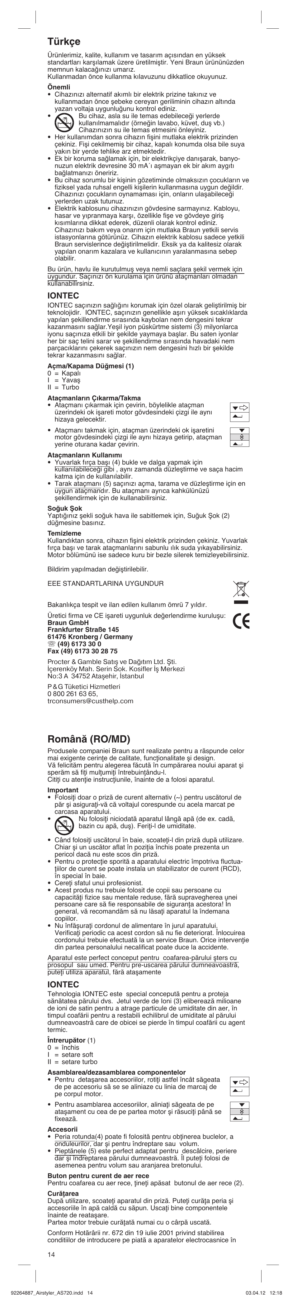 Türkçe, Română (ro/md), Iontec | Braun AS720 Satin Hair 7 User Manual | Page 14 / 19