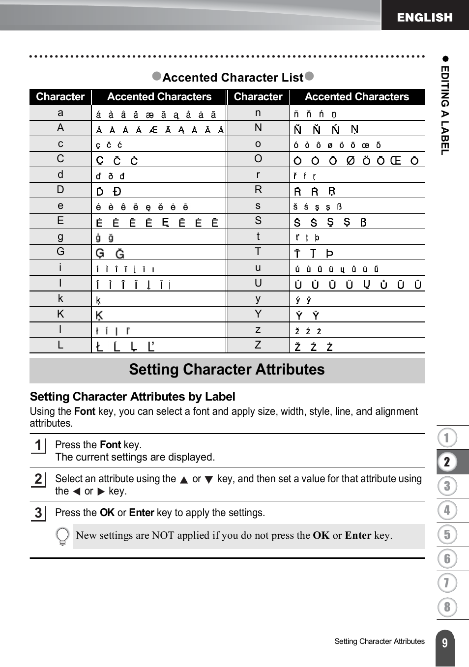 Setting character attributes, Setting character attributes by label | Brother PT-H500 User Manual | Page 10 / 62