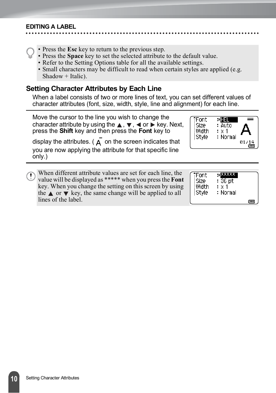 Setting character attributes by each line | Brother PT-H500 User Manual | Page 11 / 62