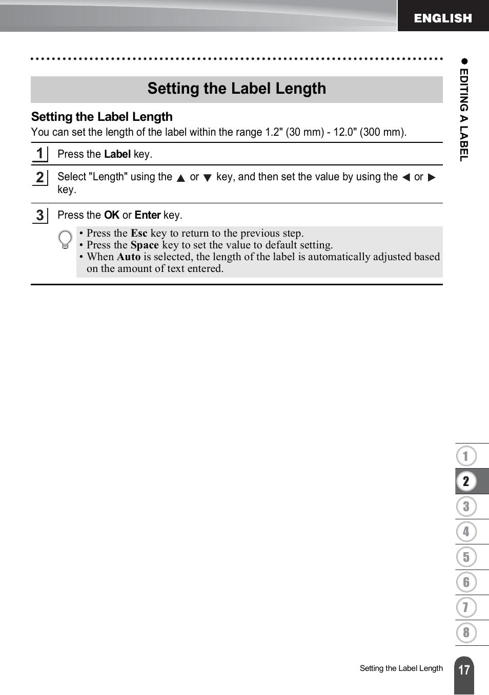 Setting the label length | Brother PT-H500 User Manual | Page 18 / 62