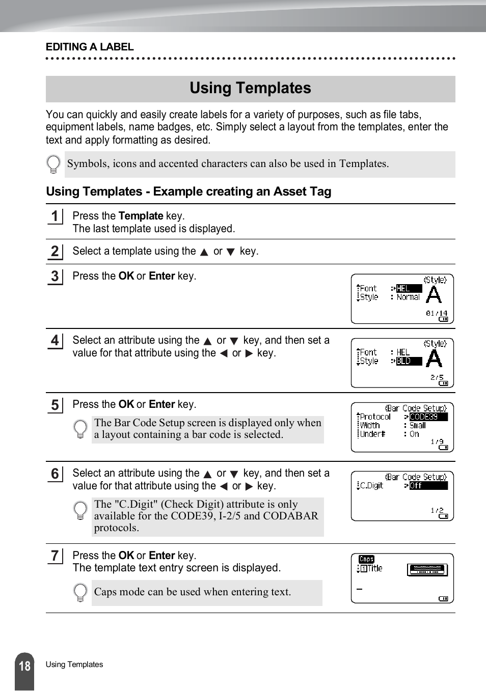 Using templates, Using templates - example creating an asset tag | Brother PT-H500 User Manual | Page 19 / 62