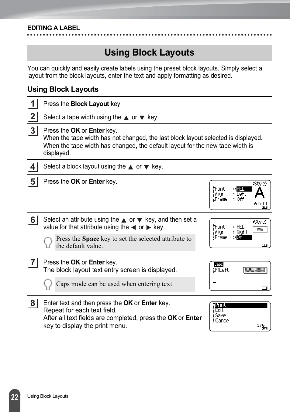 Using block layouts | Brother PT-H500 User Manual | Page 23 / 62