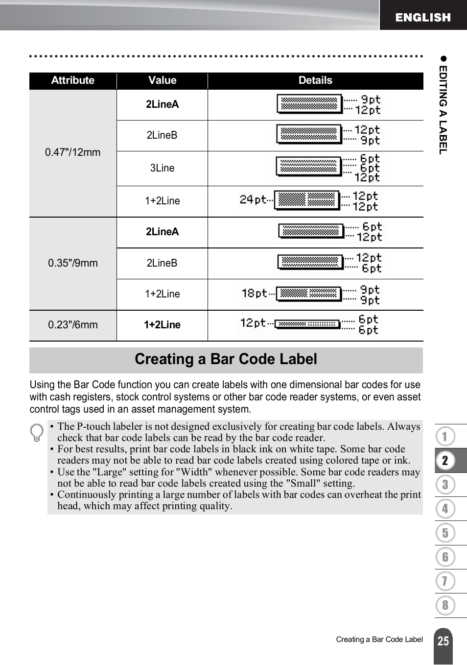 Creating a bar code label | Brother PT-H500 User Manual | Page 26 / 62