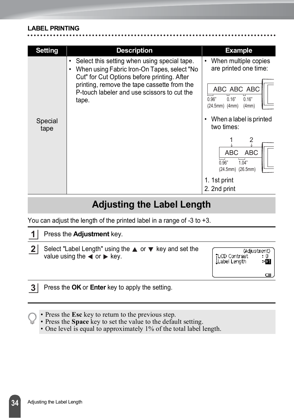 Adjusting the label length | Brother PT-H500 User Manual | Page 35 / 62