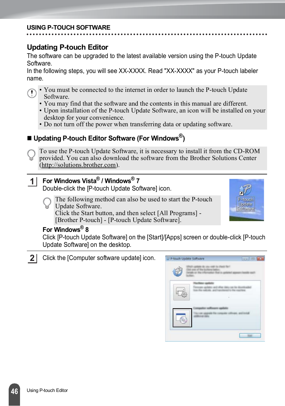 Updating p-touch editor | Brother PT-H500 User Manual | Page 47 / 62