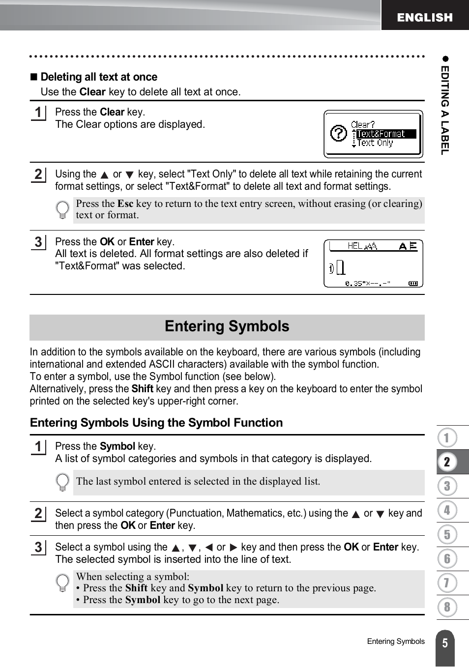 Entering symbols, Entering symbols using the symbol function | Brother PT-H500 User Manual | Page 6 / 62