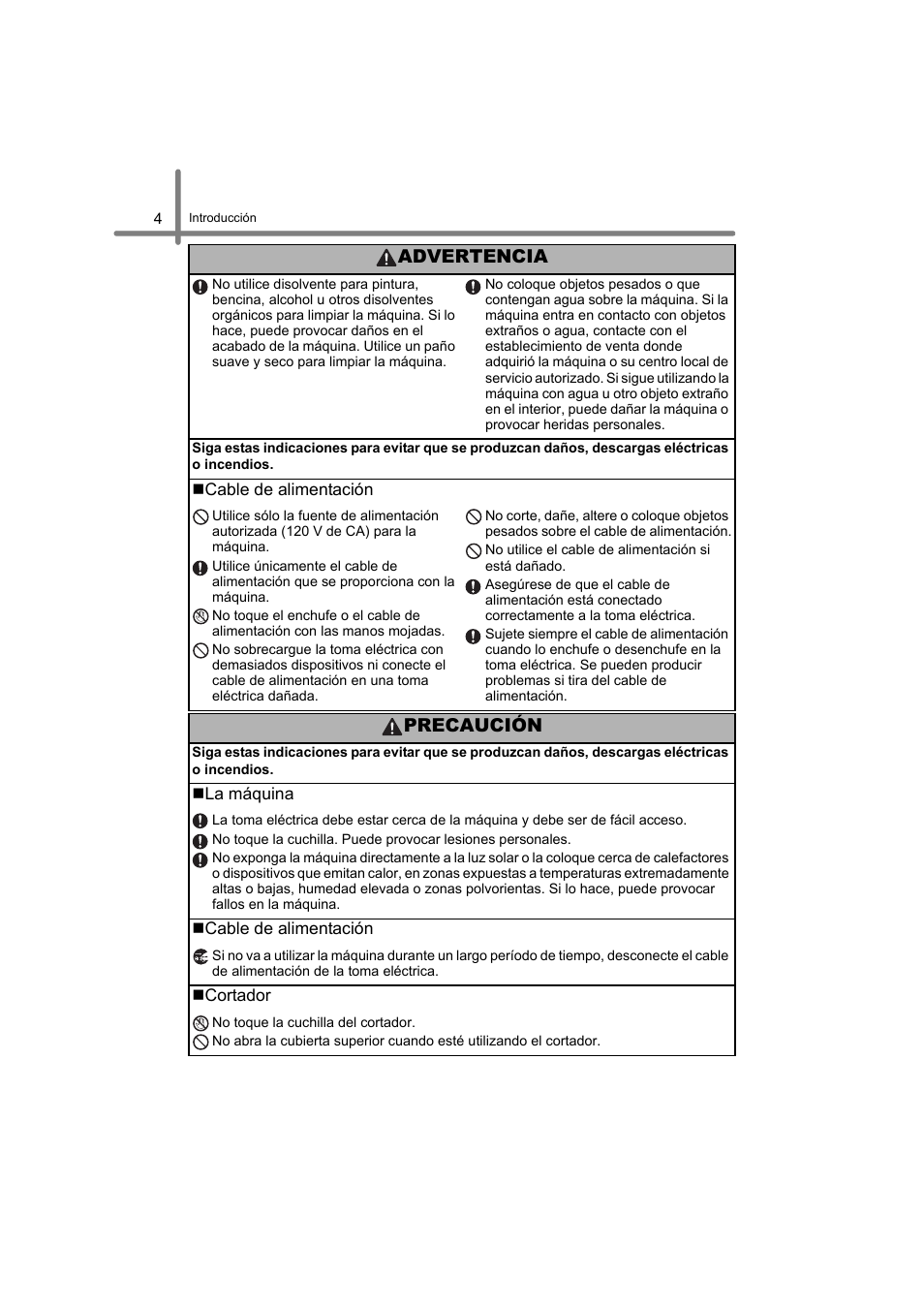 Precaución, Advertencia | Brother QL-580N User Manual | Page 56 / 100