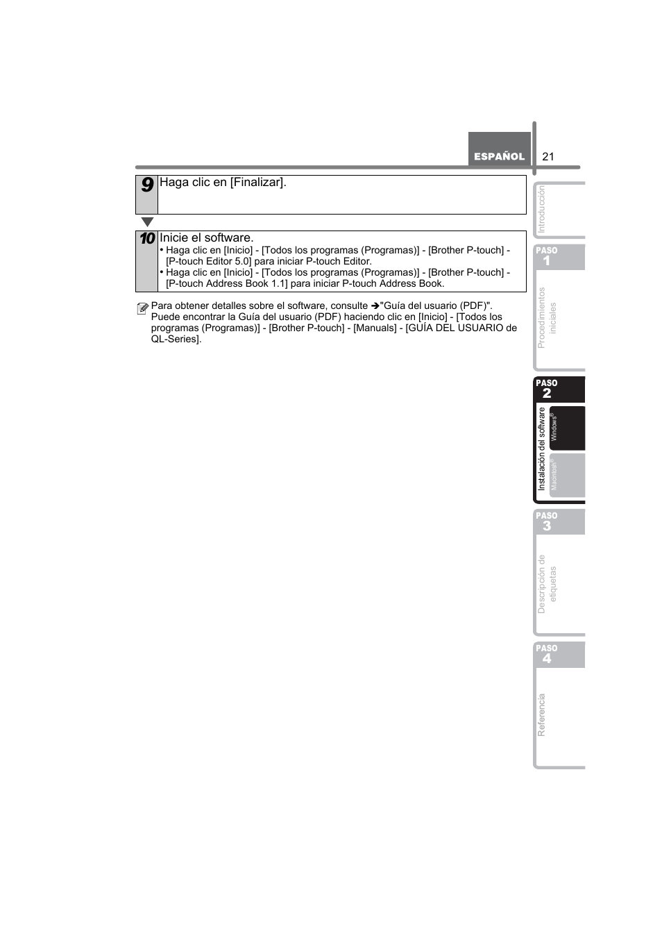 Haga clic en [finalizar, Inicie el software | Brother QL-580N User Manual | Page 73 / 100