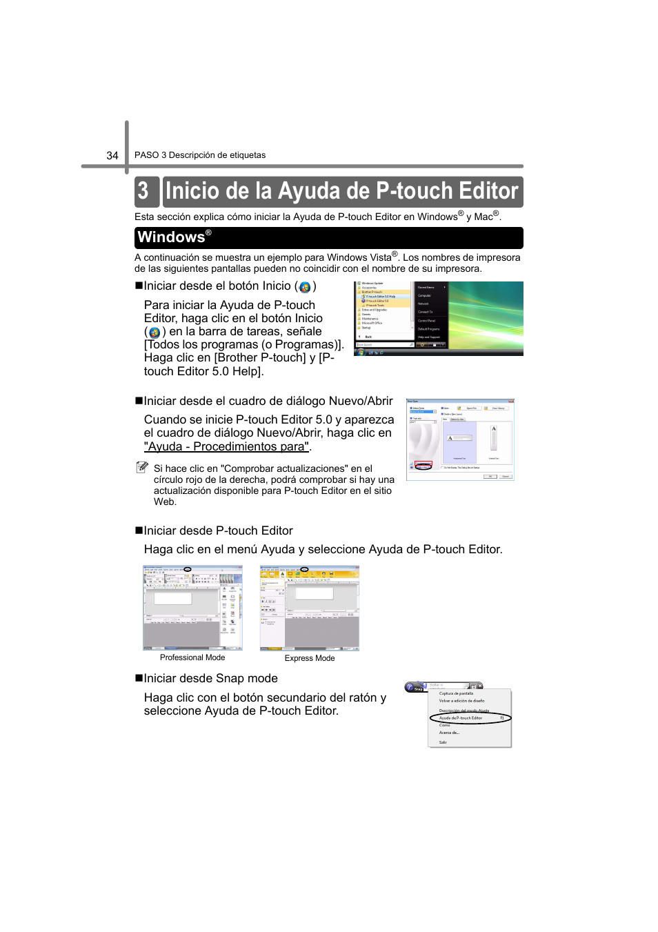 Inicio de la ayuda de p-touch editor, Windows, 3 inicio de la ayuda de p-touch editor | Brother QL-580N User Manual | Page 86 / 100