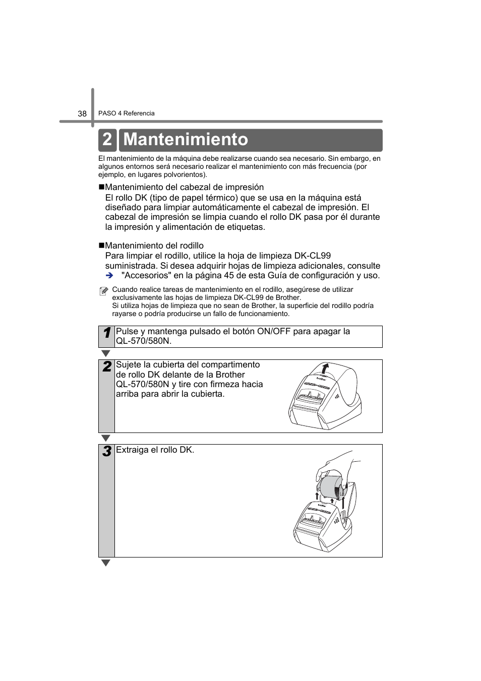 Mantenimiento, 2 mantenimiento | Brother QL-580N User Manual | Page 90 / 100