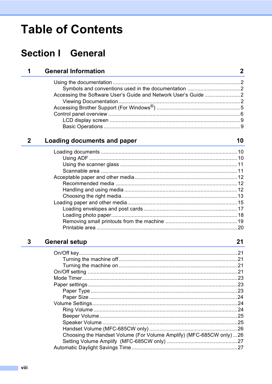Brother MFC-885CW User Manual | Page 10 / 218