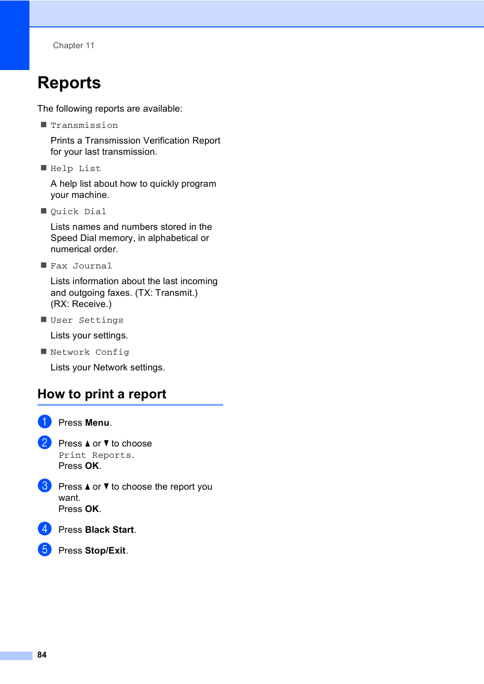 Reports, How to print a report | Brother MFC-885CW User Manual | Page 100 / 218