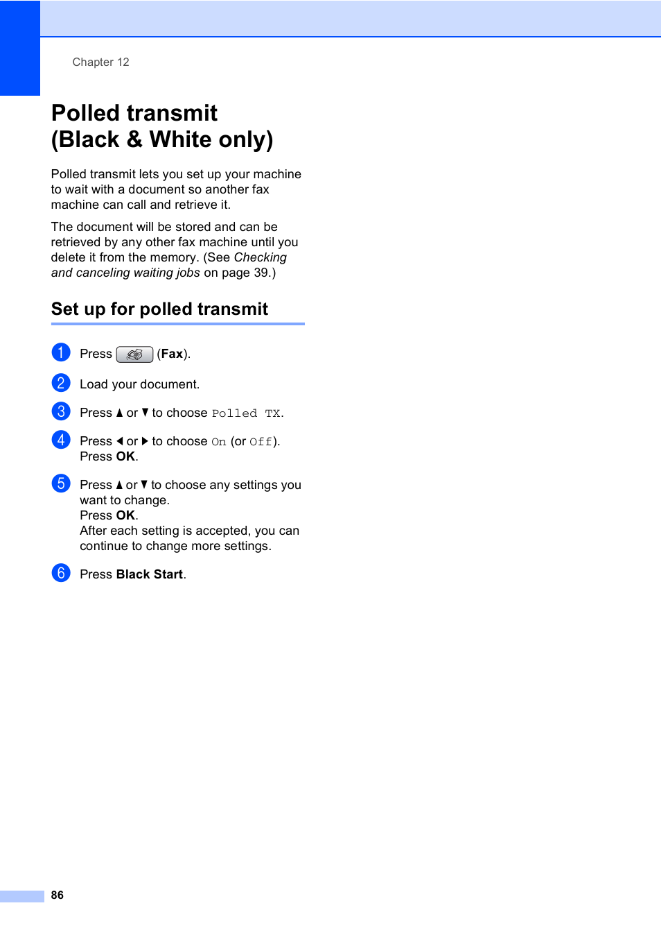 Polled transmit (black & white only), Set up for polled transmit | Brother MFC-885CW User Manual | Page 102 / 218