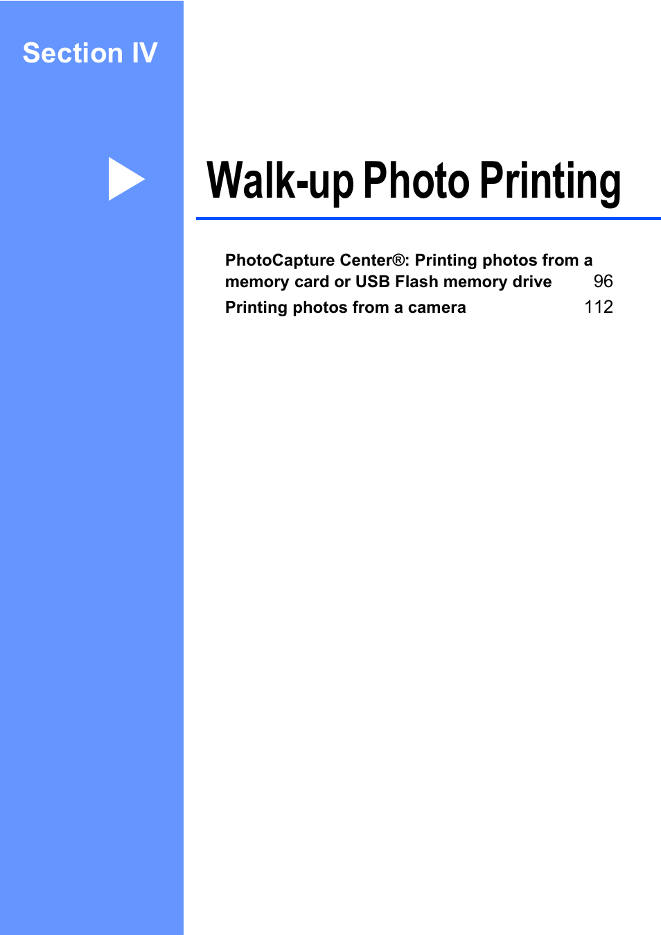Section iv: walk-up photo printing, Section iv walk-up photo printing, Walk-up photo printing | Brother MFC-885CW User Manual | Page 111 / 218
