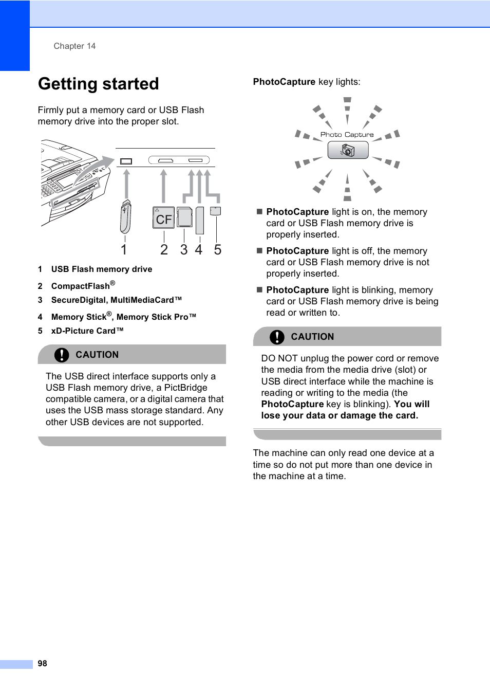 Getting started | Brother MFC-885CW User Manual | Page 114 / 218