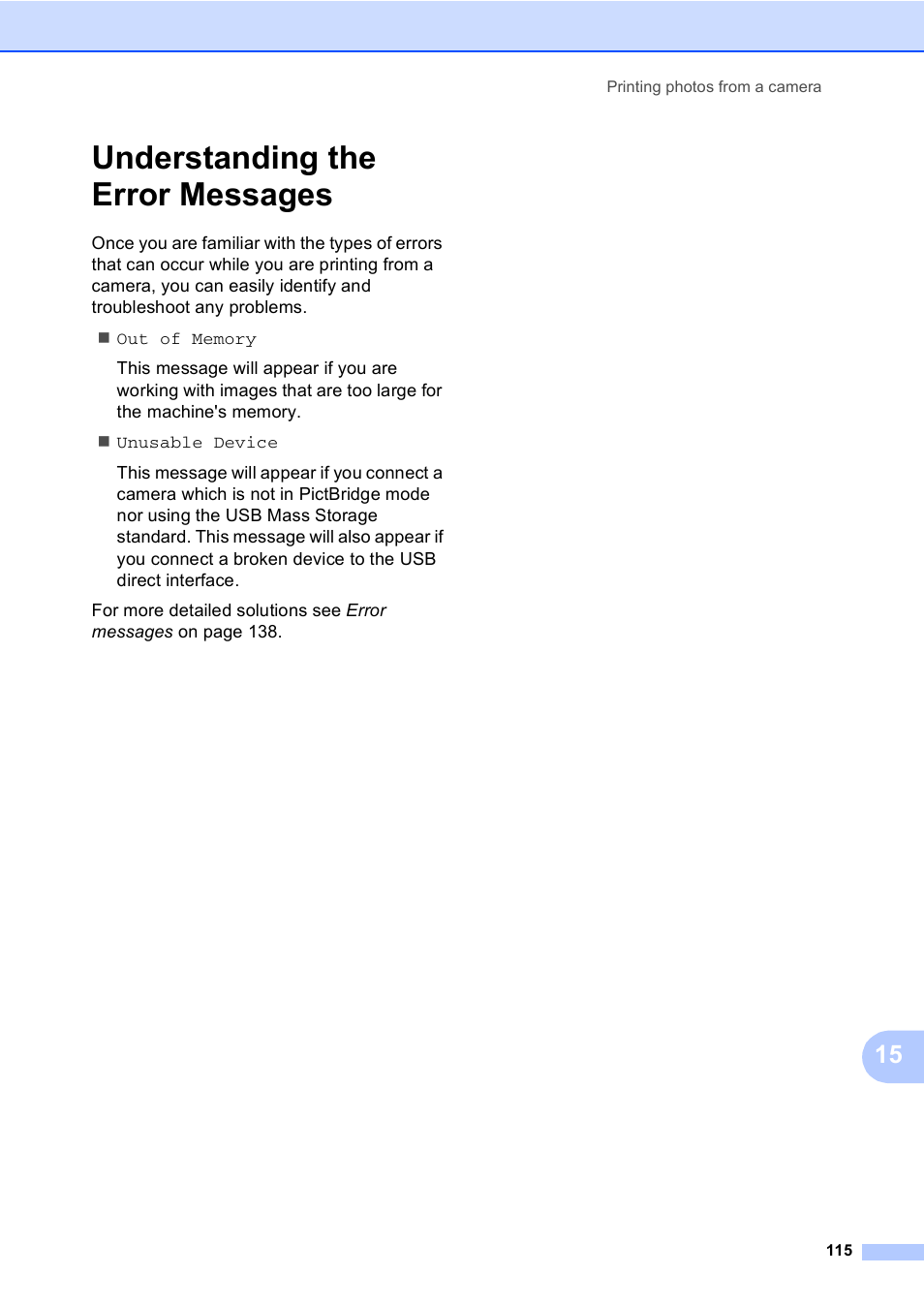 Understanding the error messages | Brother MFC-885CW User Manual | Page 131 / 218