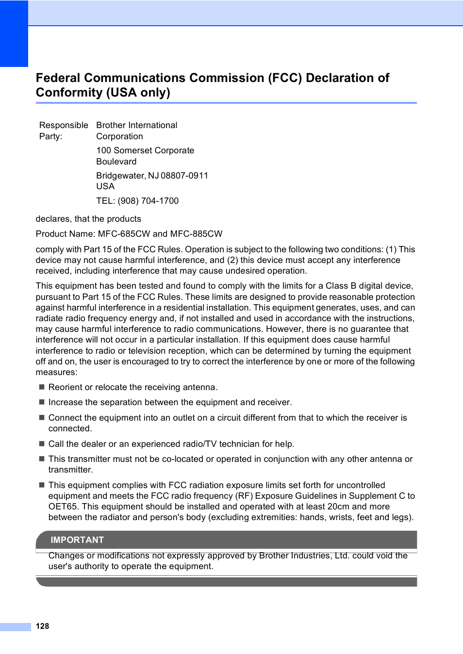 Usa only) | Brother MFC-885CW User Manual | Page 144 / 218