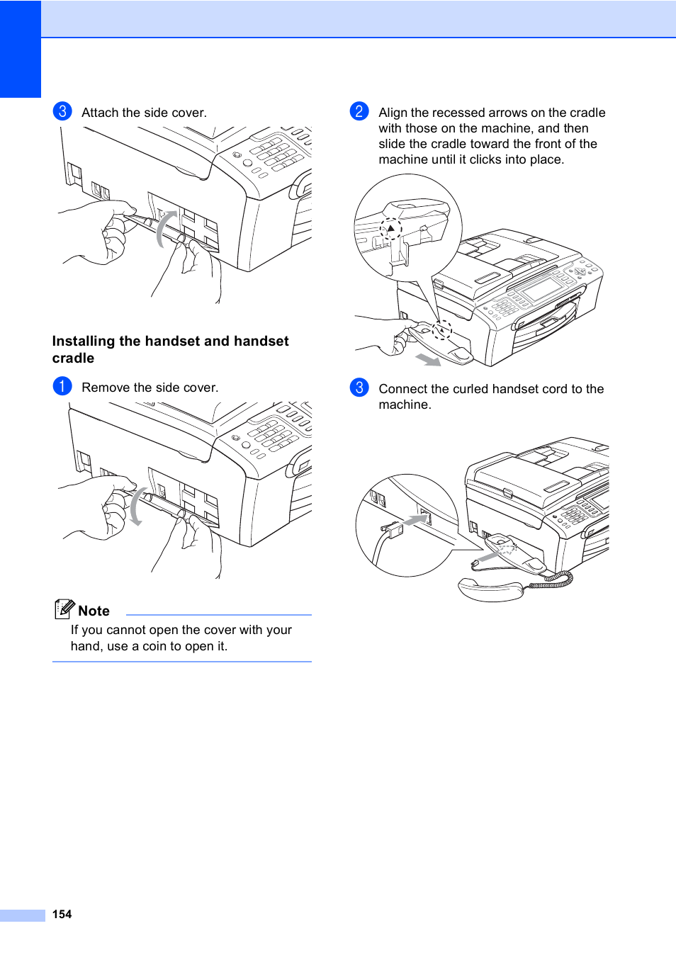 Installing the handset and handset cradle | Brother MFC-885CW User Manual | Page 170 / 218