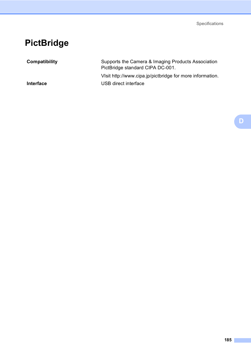 Pictbridge | Brother MFC-885CW User Manual | Page 201 / 218
