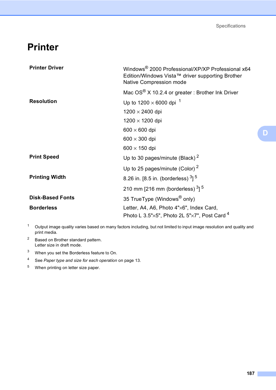 Printer | Brother MFC-885CW User Manual | Page 203 / 218