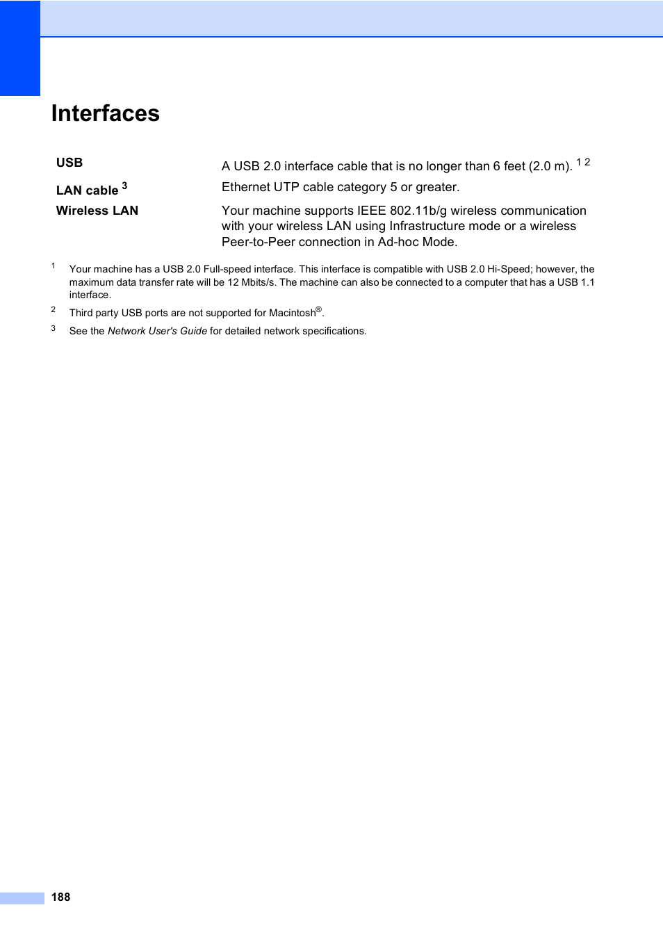 Interfaces | Brother MFC-885CW User Manual | Page 204 / 218