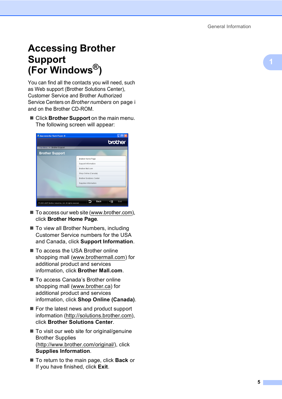 Accessing brother support (for windows®), Accessing brother support (for windows | Brother MFC-885CW User Manual | Page 21 / 218