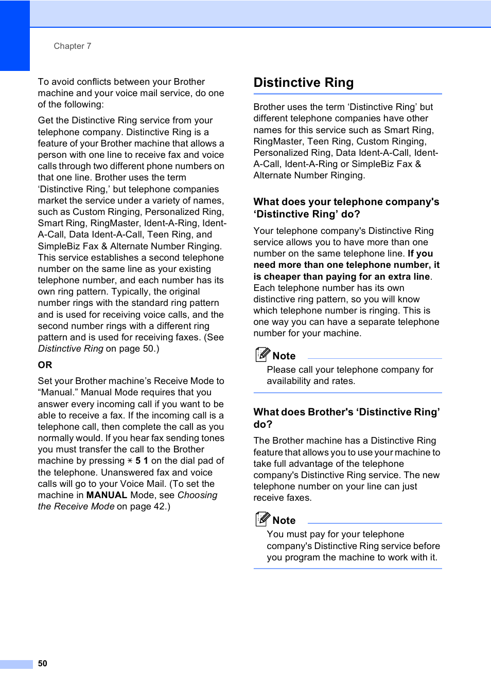 Distinctive ring, What does brother's ‘distinctive ring’ do | Brother MFC-885CW User Manual | Page 66 / 218