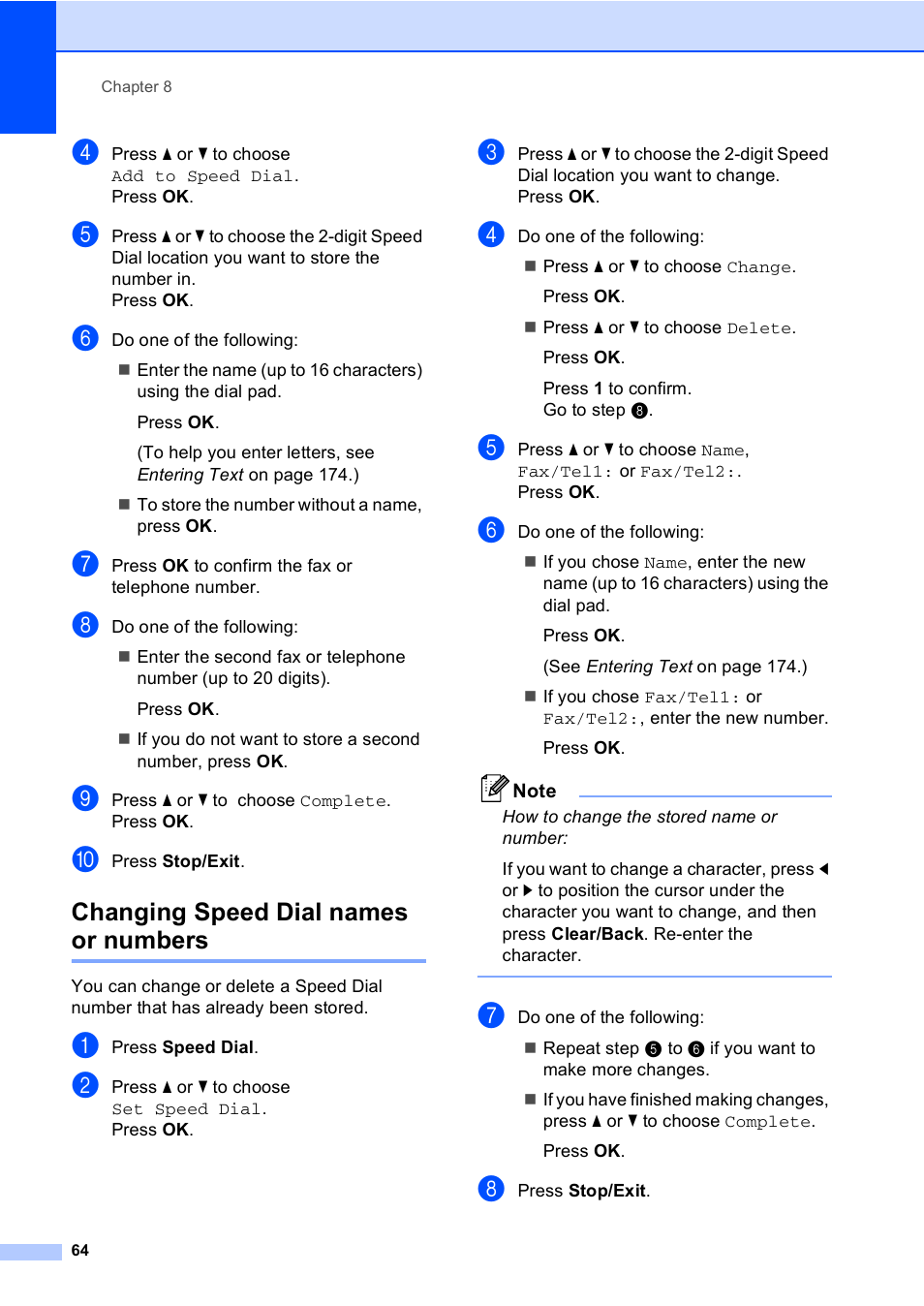 Changing speed dial names or numbers | Brother MFC-885CW User Manual | Page 80 / 218
