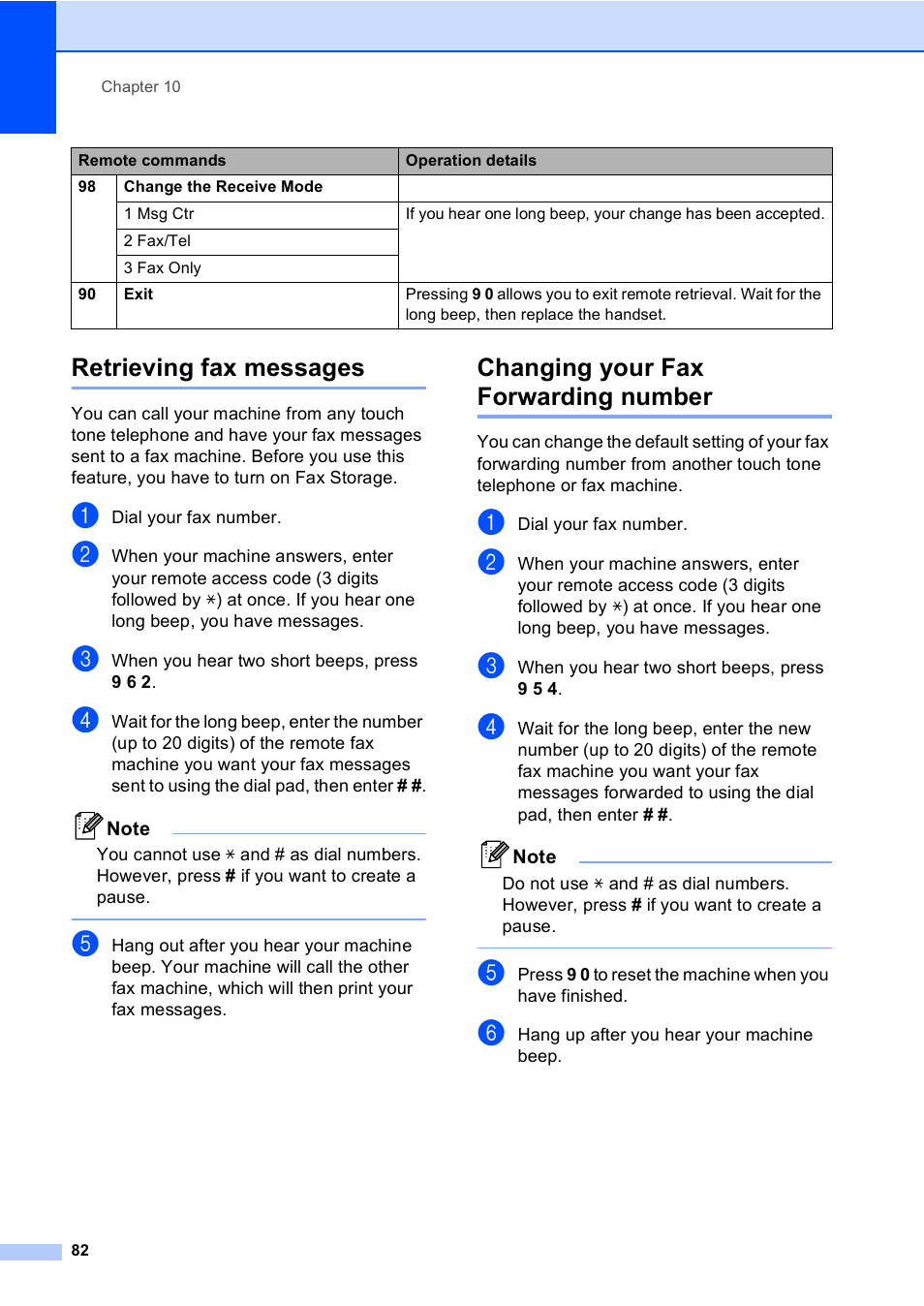 Retrieving fax messages, Changing your fax forwarding number | Brother MFC-885CW User Manual | Page 98 / 218