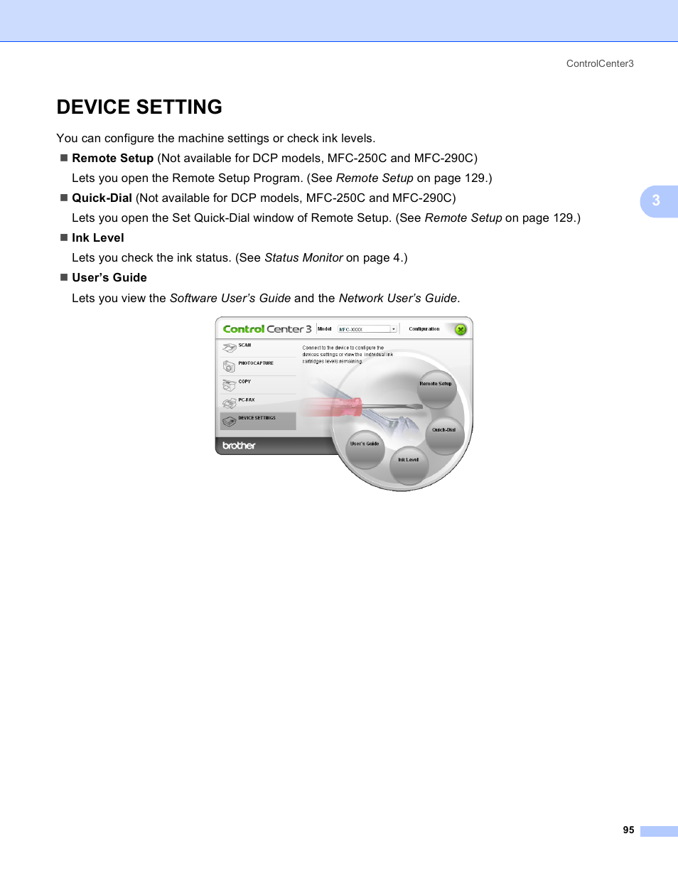 Device setting | Brother MFC-5895CW User Manual | Page 103 / 269