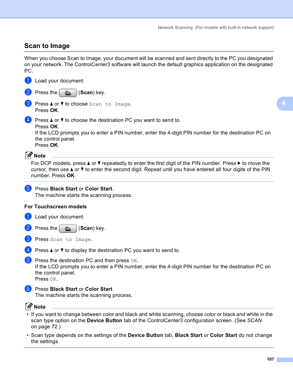 Scan to image, 4scan to image | Brother MFC-5895CW User Manual | Page 115 / 269