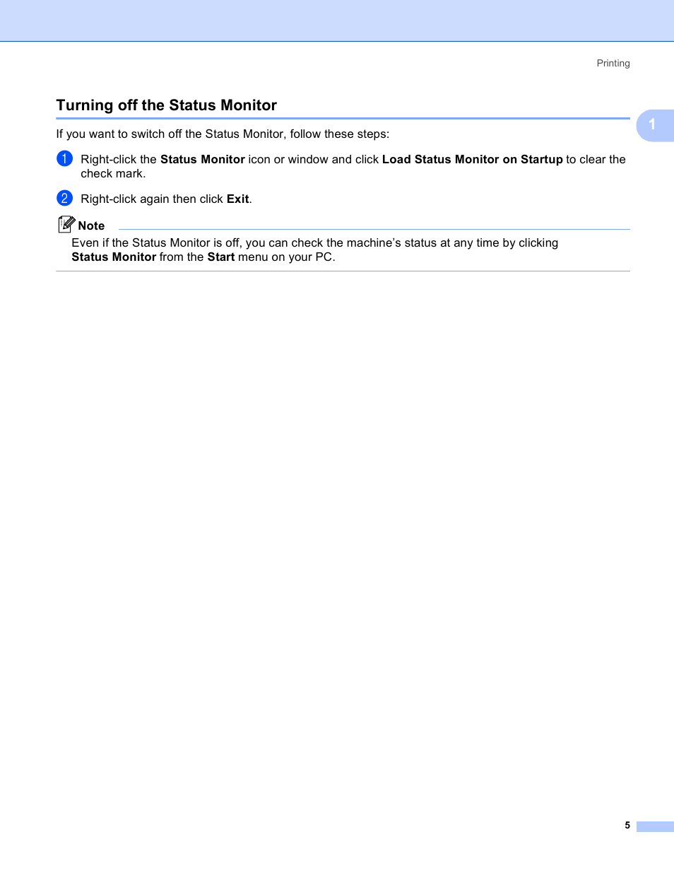 Turning off the status monitor, 1turning off the status monitor | Brother MFC-5895CW User Manual | Page 13 / 269