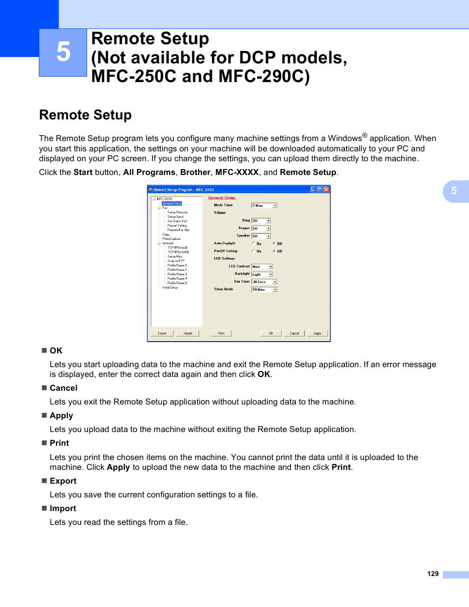 Remote setup | Brother MFC-5895CW User Manual | Page 137 / 269
