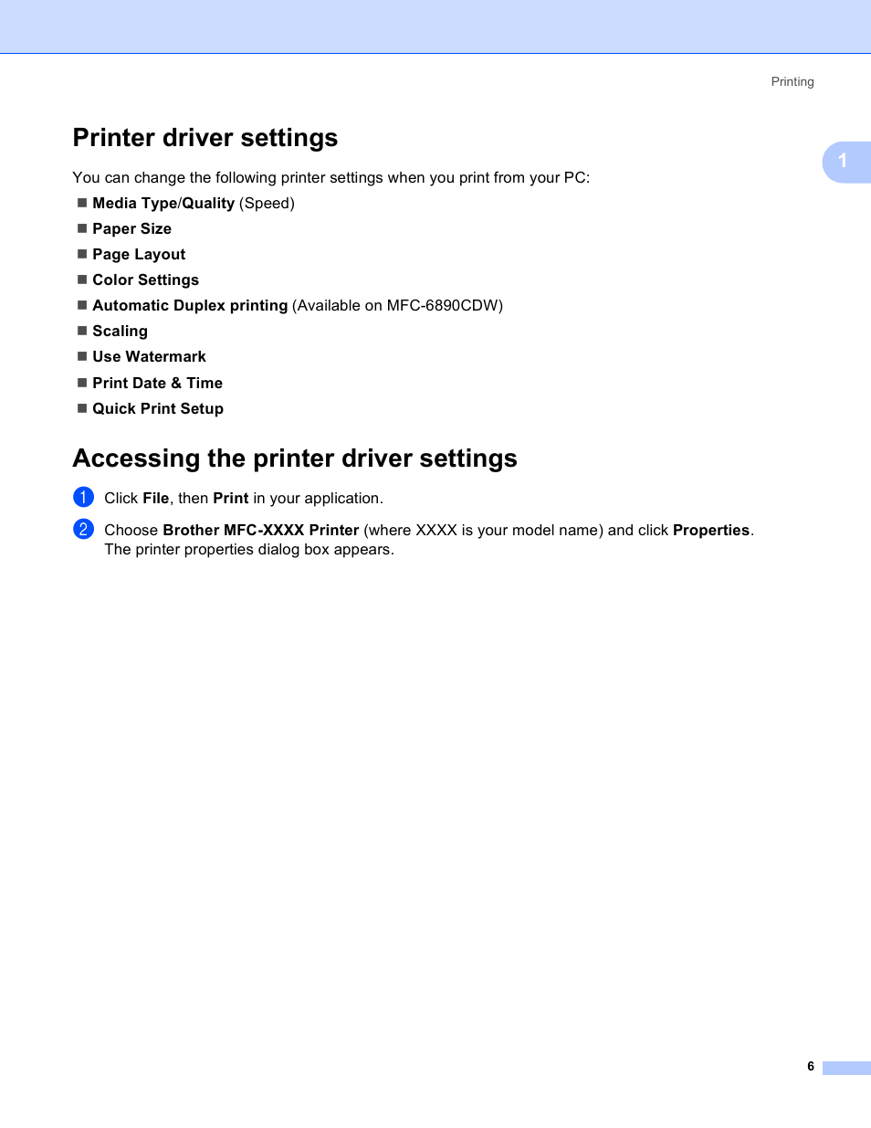 Printer driver settings, Accessing the printer driver settings | Brother MFC-5895CW User Manual | Page 14 / 269