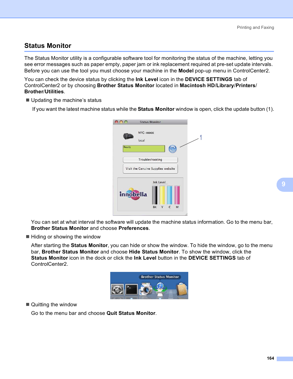 Status monitor, 9status monitor | Brother MFC-5895CW User Manual | Page 172 / 269