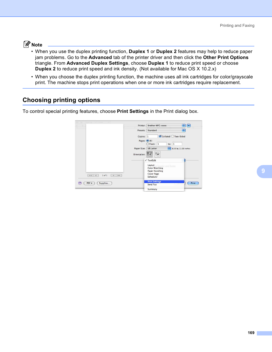 Choosing printing options | Brother MFC-5895CW User Manual | Page 177 / 269