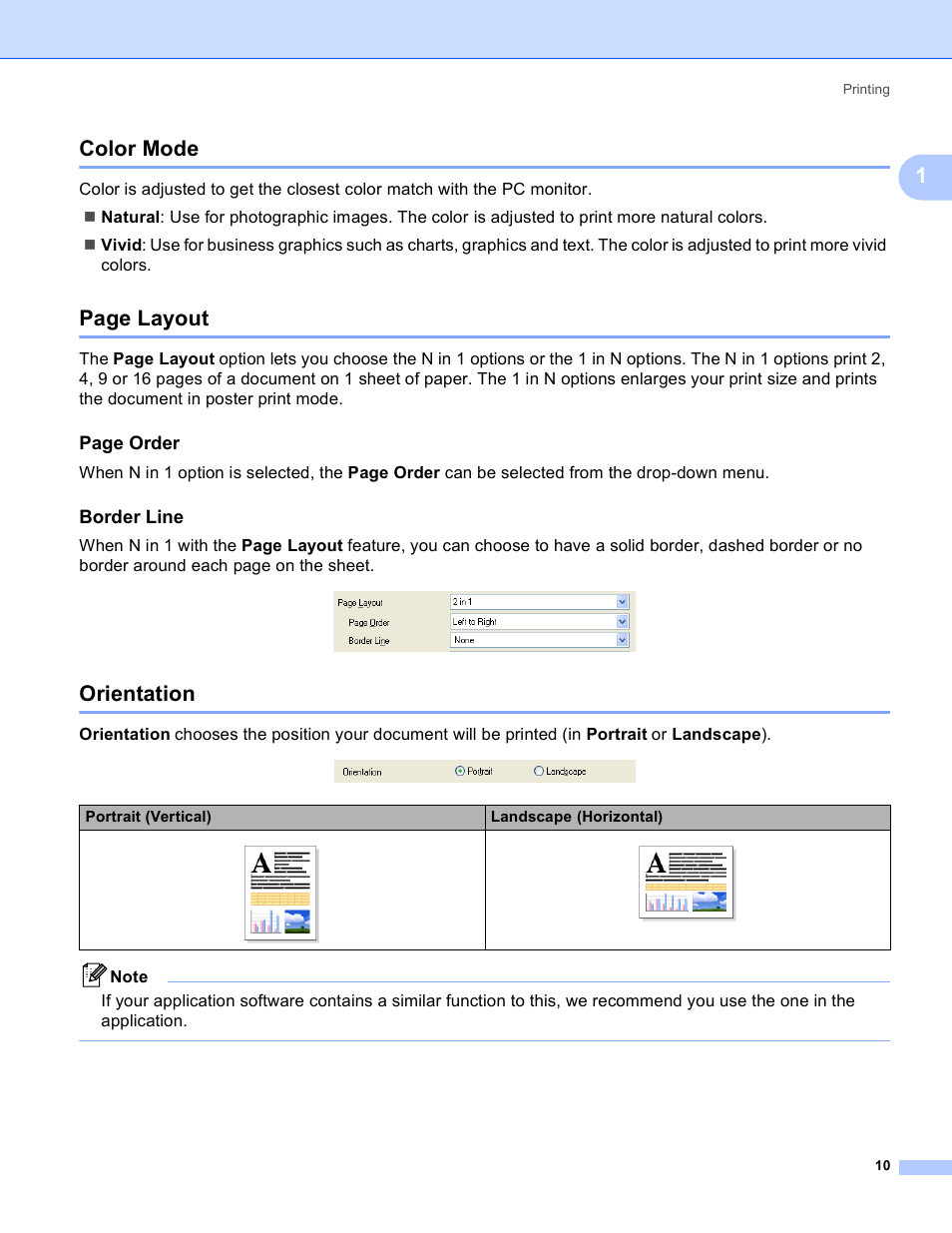 Color mode, Border line, Orientation | 1color mode, Page layout, Page order | Brother MFC-5895CW User Manual | Page 18 / 269