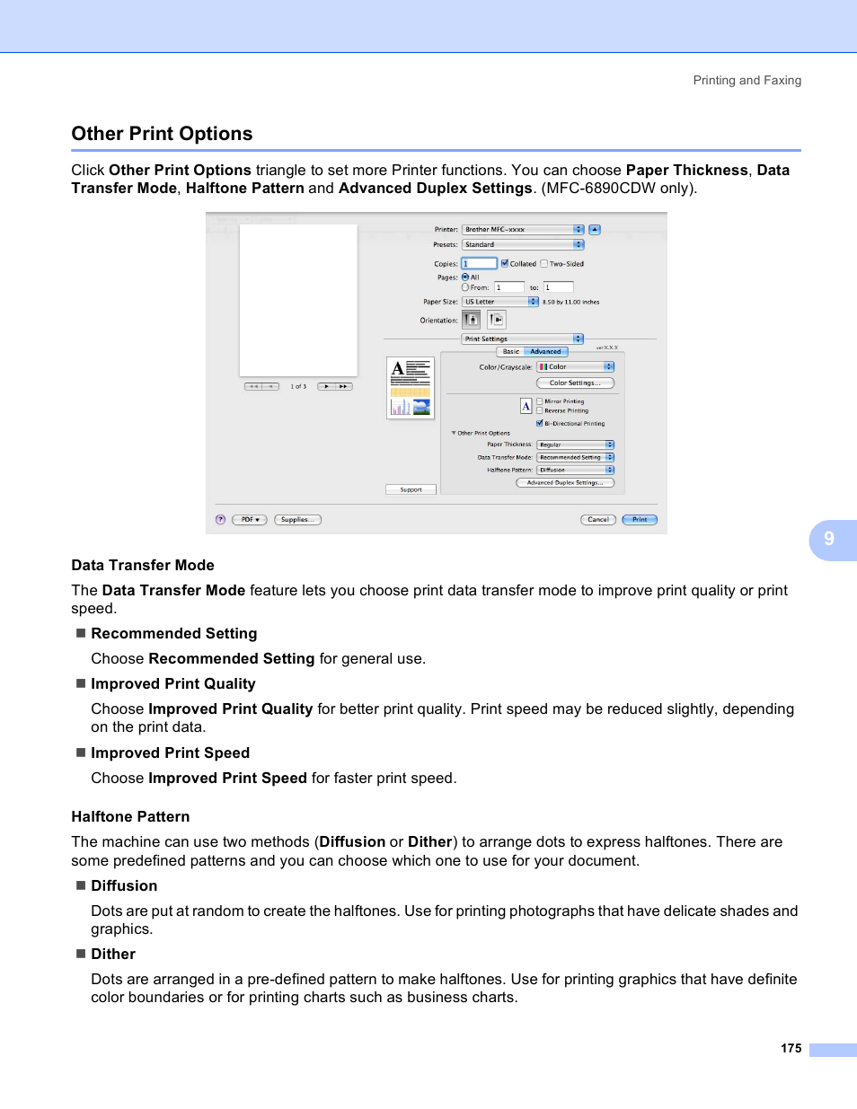 Other print options, 9other print options | Brother MFC-5895CW User Manual | Page 183 / 269