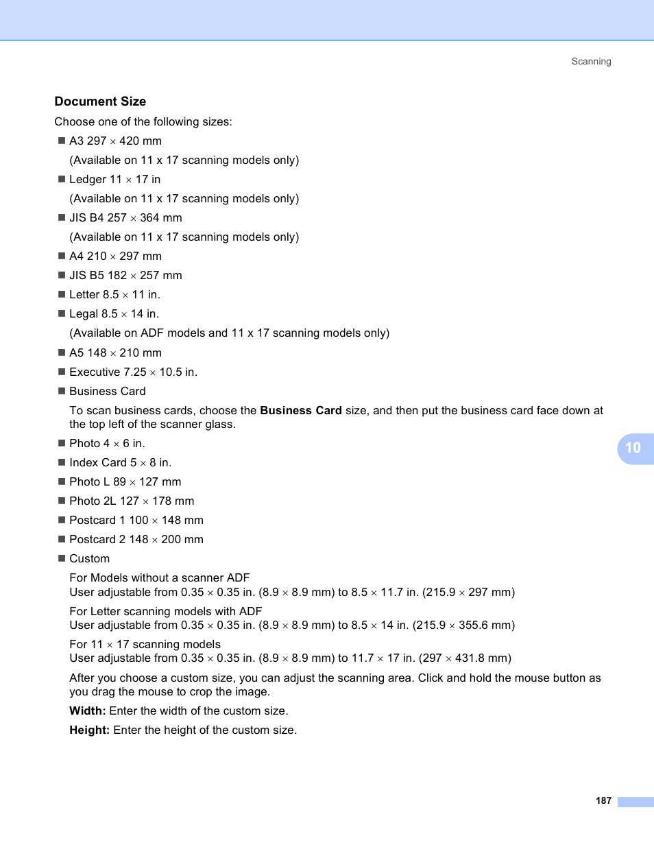 Document size | Brother MFC-5895CW User Manual | Page 195 / 269