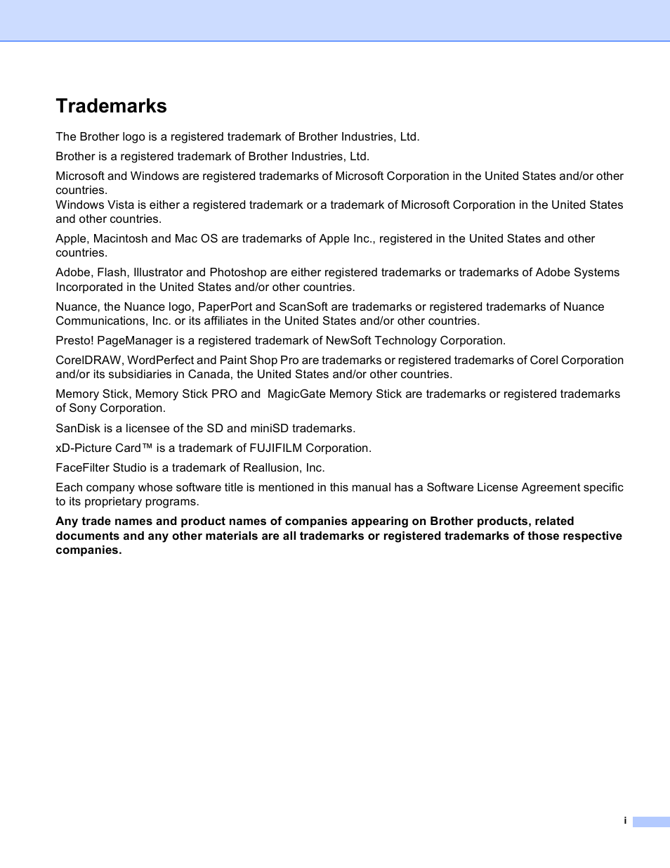 Trademarks | Brother MFC-5895CW User Manual | Page 2 / 269