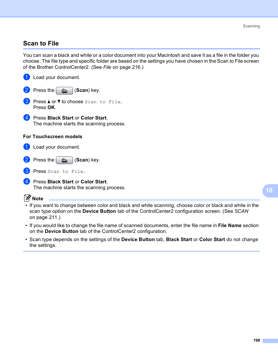 Scan to file, 10 scan to file | Brother MFC-5895CW User Manual | Page 206 / 269