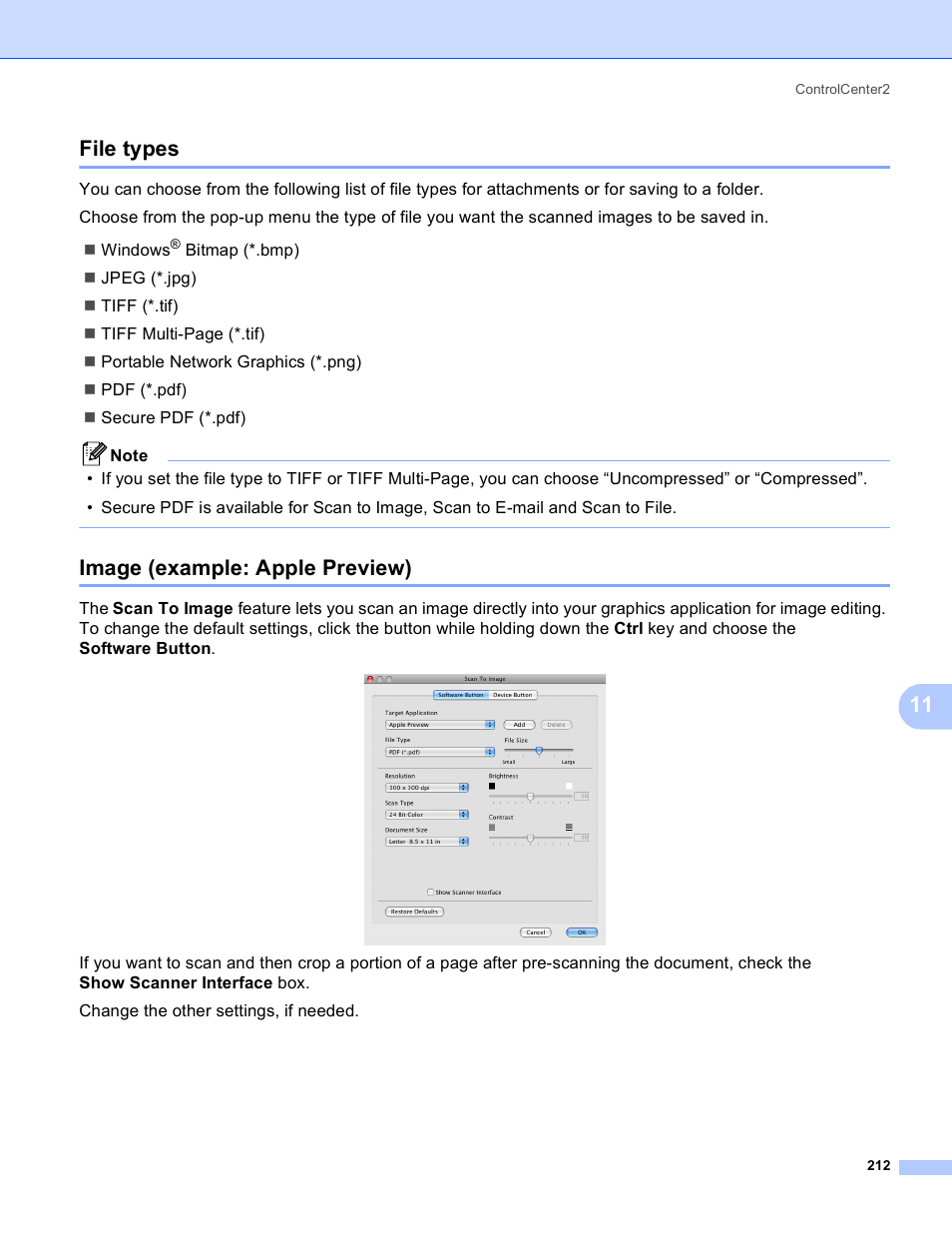 File types, Image (example: apple preview), File types image (example: apple preview) | 11 file types | Brother MFC-5895CW User Manual | Page 220 / 269