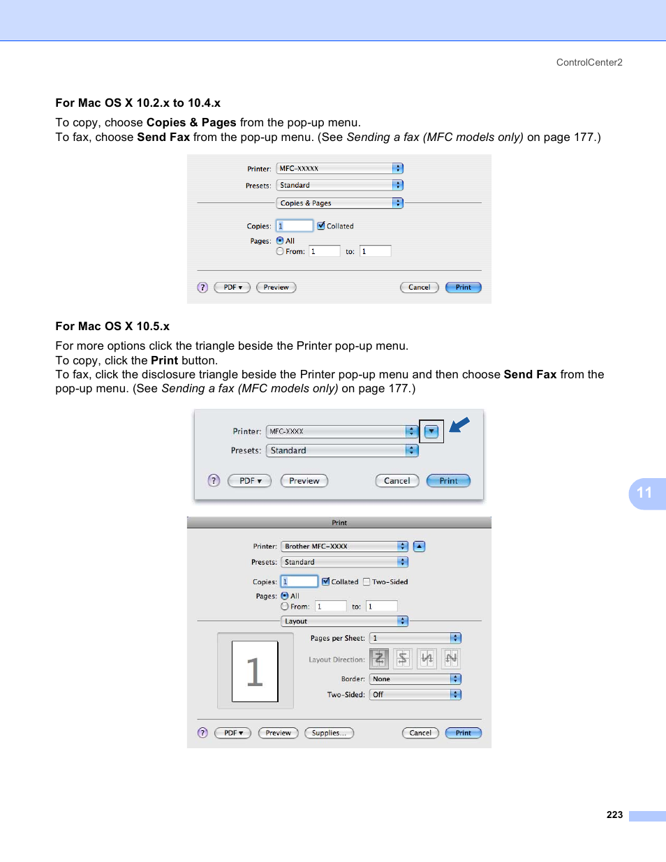 For mac os x 10.5.x | Brother MFC-5895CW User Manual | Page 231 / 269