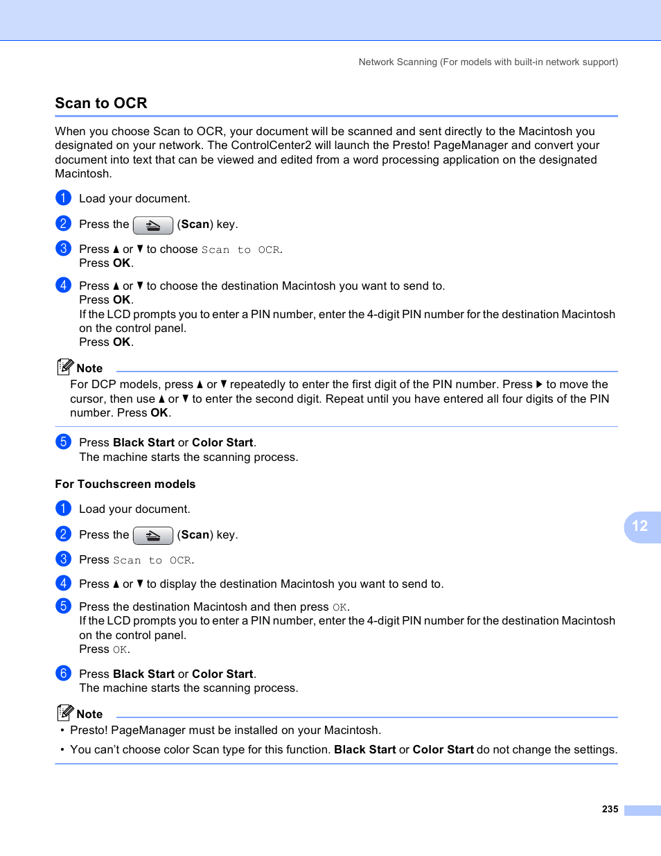 Scan to ocr, 12 scan to ocr | Brother MFC-5895CW User Manual | Page 243 / 269